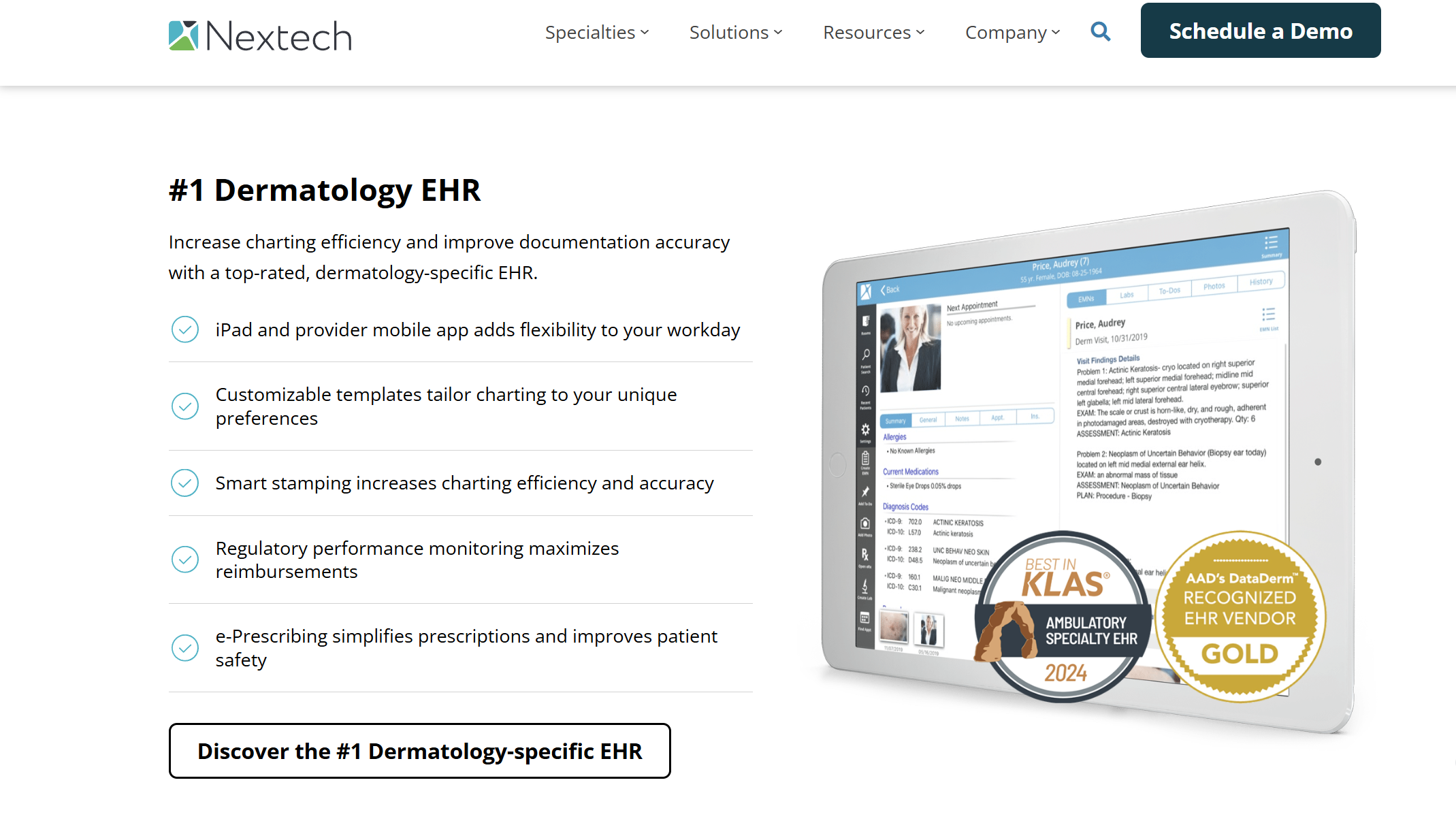 A screenshot of Nextech's homepage featuring the iPad app