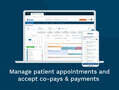 The appointments tab of RXNT EHR featuring a breakdown of a calendar day. There is also a mobile view of the same interface
