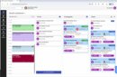 BestNotes' dashboard, featuring hour-by-hour calendar slots. There are lists for tasks to do, in progress, and done. The sidebar includes contacts, calendar, general log, reporting, financial and settings