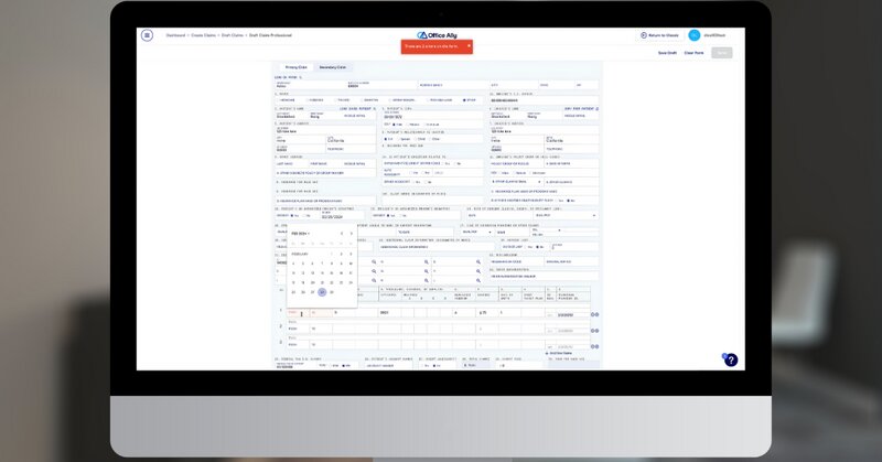 Office Ally EHR's claim submission screen